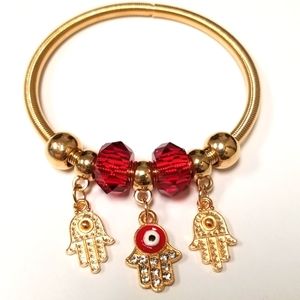 3/$30♥️ Hamsa Hand Evil Eye Charm Stackable Bracelet Red Beads and Dangels New